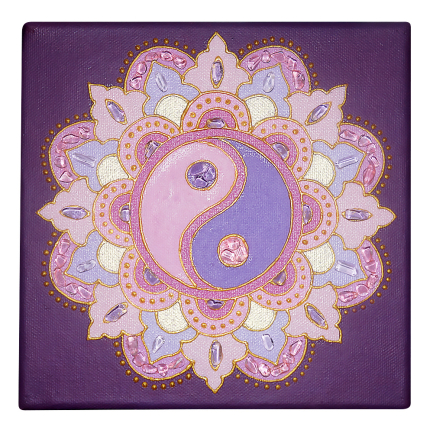 Mandala różowa - obraz energetyczny z kamieniami, ręcznie malowany 20x20 cm